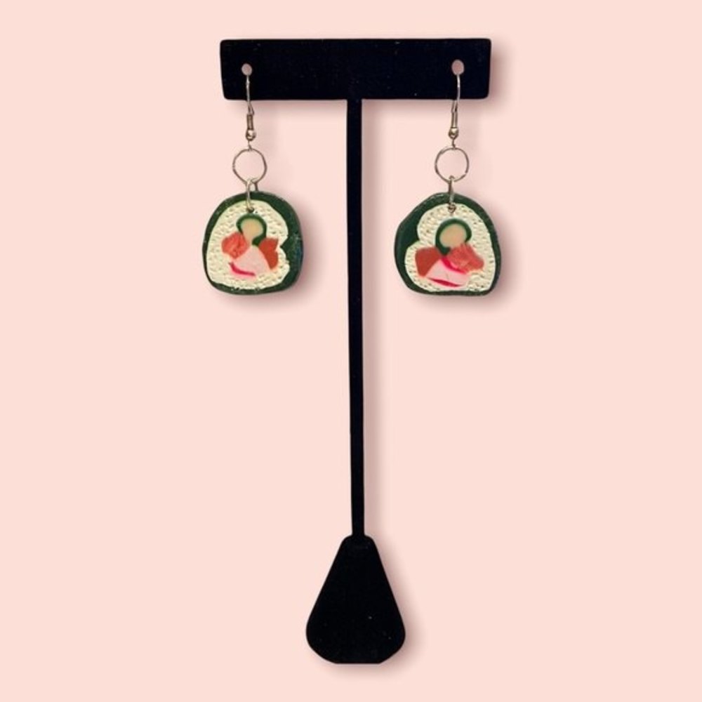 Sushi Clay Dangle Earrings Handmade - Picture 1 of 1